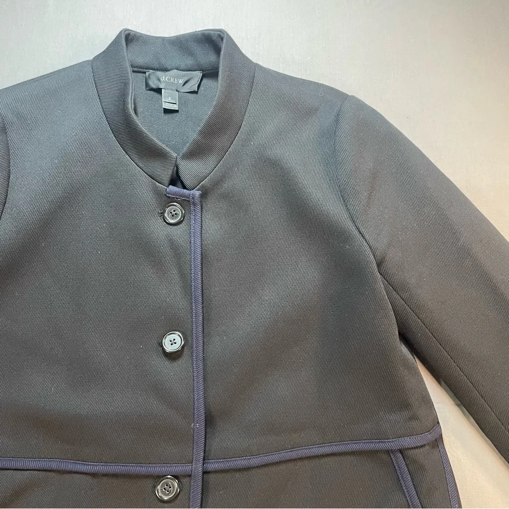 J Crew Tipped Twill Blazer Jacket w/ Mandarin Collar; Black/Navy - Womens Size 4